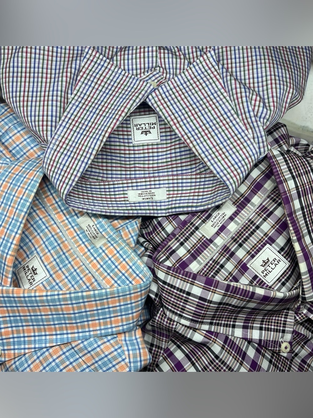 Peter Millar Men's Long Sleeve Button Down Shirt Lot of 3 Plaid Check Size L